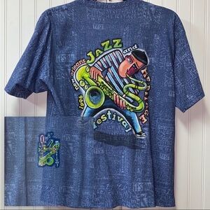 90s New Orleans Jazz Festival AOP Shirt M Vintage Mardi Gras Louisiana Sax